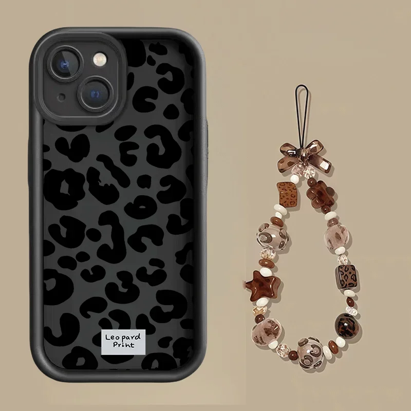 Leopard Pattern Phone Case with Chain Attachment