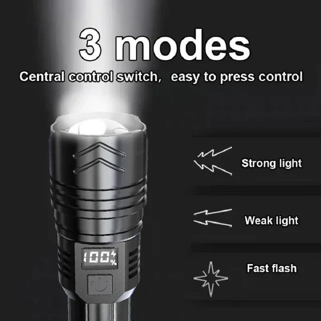High Power Led Flashlight 1000000LM Powerful Flashlight Portable USB Rechargeable Led Lamp 2000mah Emergency Camping Torch 4