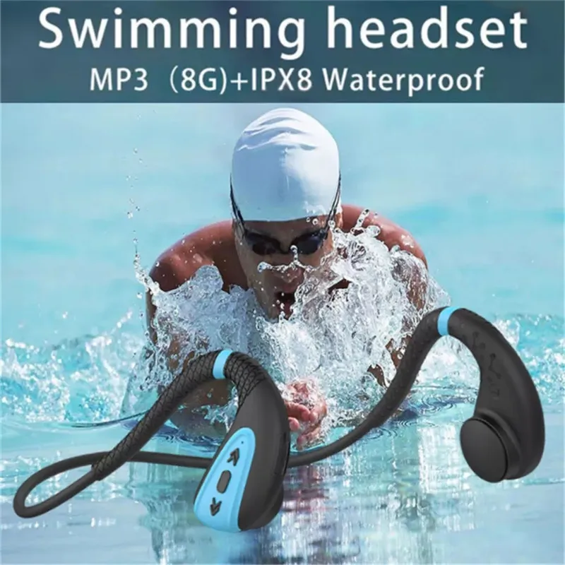 Bone Conduction Headphones Ipx8 Waterproof Swimming Wireless Bluetooth
