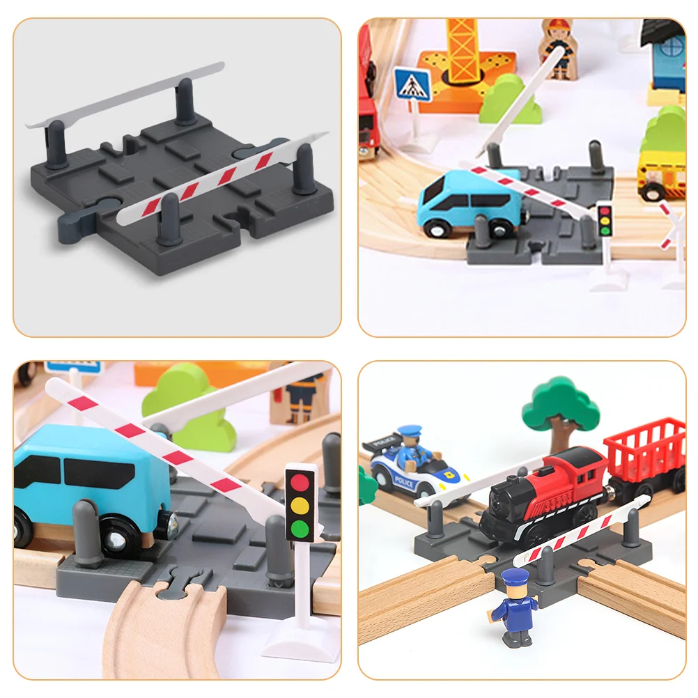 Trainsp Wooden Track Accessories Railway Road Block Funny Model Tracks Railing Barrier Dark Grey Playthings