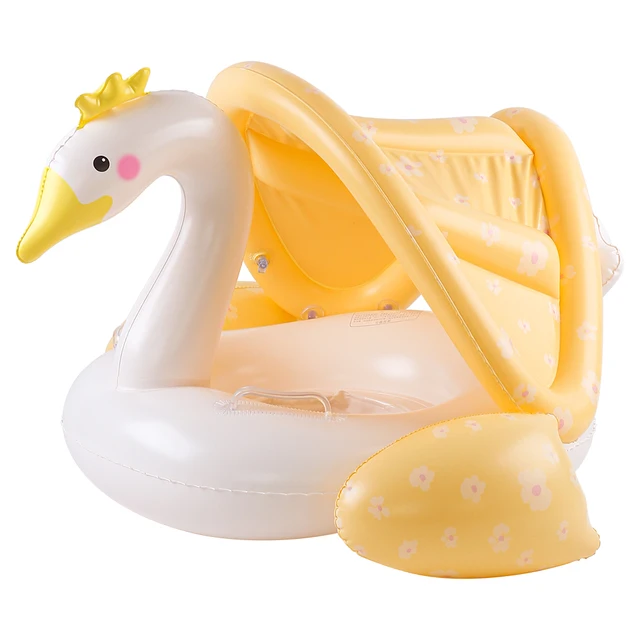 1PC upgraded Cream Swan Canopy Pool Floats Summer Swim Ring, Beach and Pool Swim Aid, Water Safety Gea Beach Toys for Pool Party 5