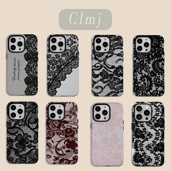 Coque de téléphone de luxe Clmj coréenne en dentelle pour iPhone 17 16e X XS XR XSMAX 7 8 Air Pro Max Plus, double couche