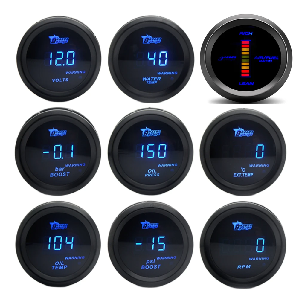 2" 52mm Car Digital Turbo Boost Gauge PSI BAR Water Temp Oil Temp Oil