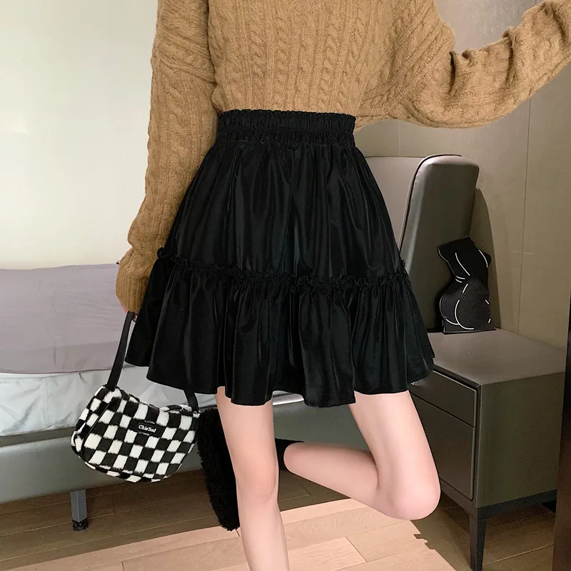 Elegante a Line Yuanyuanjyco Coreano Moda Doce Cintura Alta Curto Saia Preta Plissado Mini Saias Primavera Outono Roupas Femininas 19 Computers & Electronics