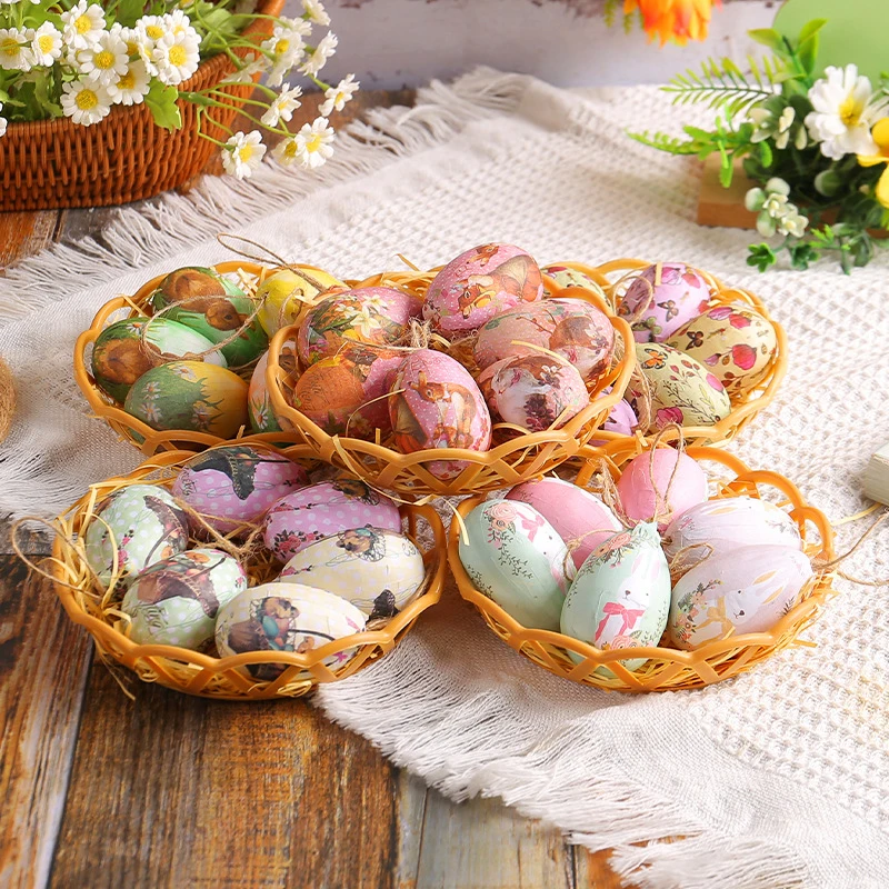 

14PCS Colorful Painted Easter Eggs Hanging Ornaments for DIY Crafts Home Decor Easter Party Kids Gift Decor Easter Egg Hanger