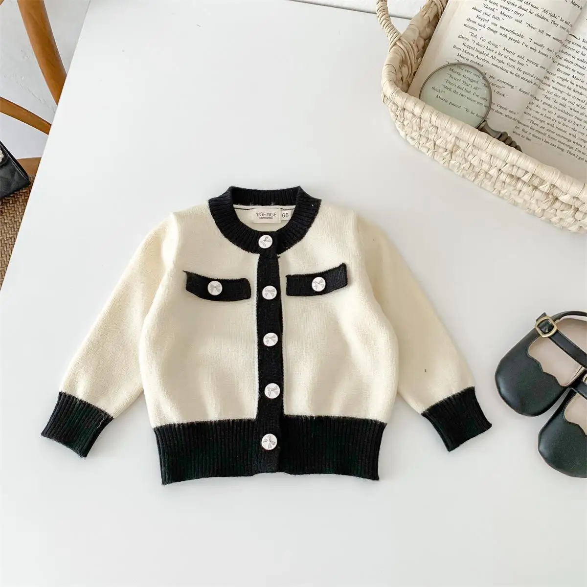 

2023 Autumn Baby Clothes Fashion Color Matching Sweater Coat For Newborn Kids Knitting Cardigan Infant Girl Winter Tops 0-2 Year