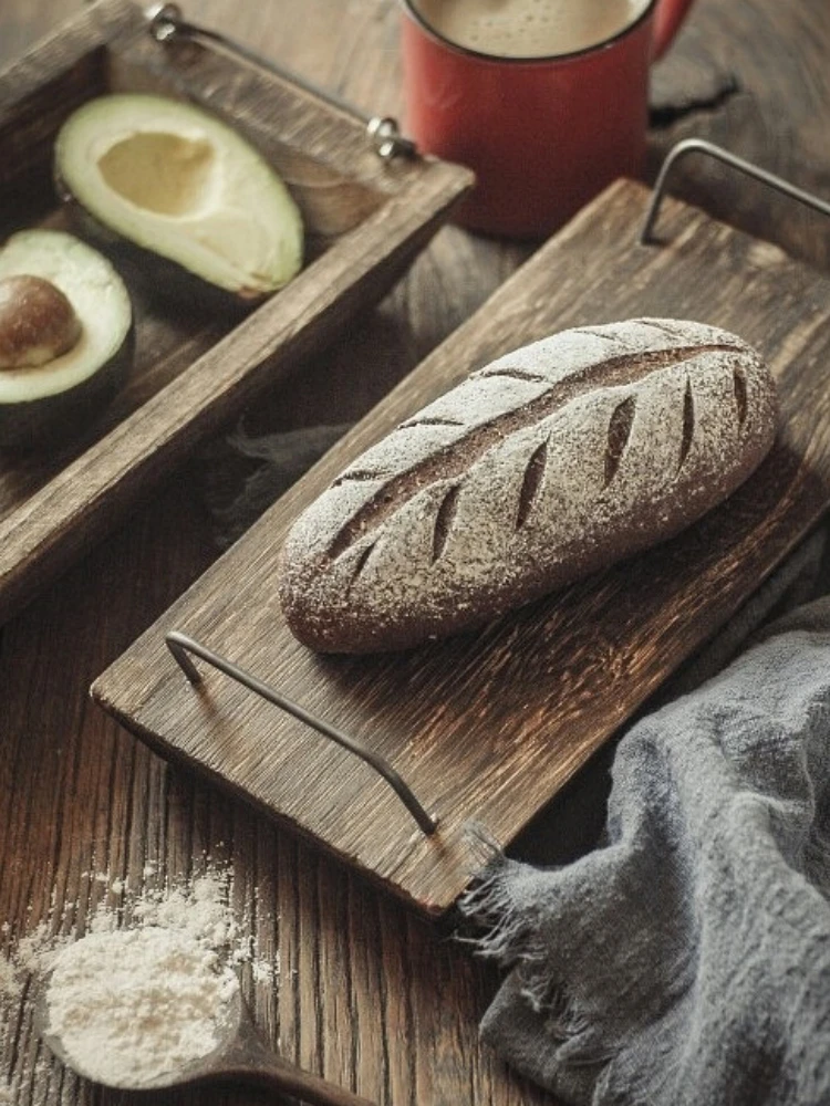 

Bread pan old wooden plate coffee with plate iron handle beautiful solid wood creative old plate