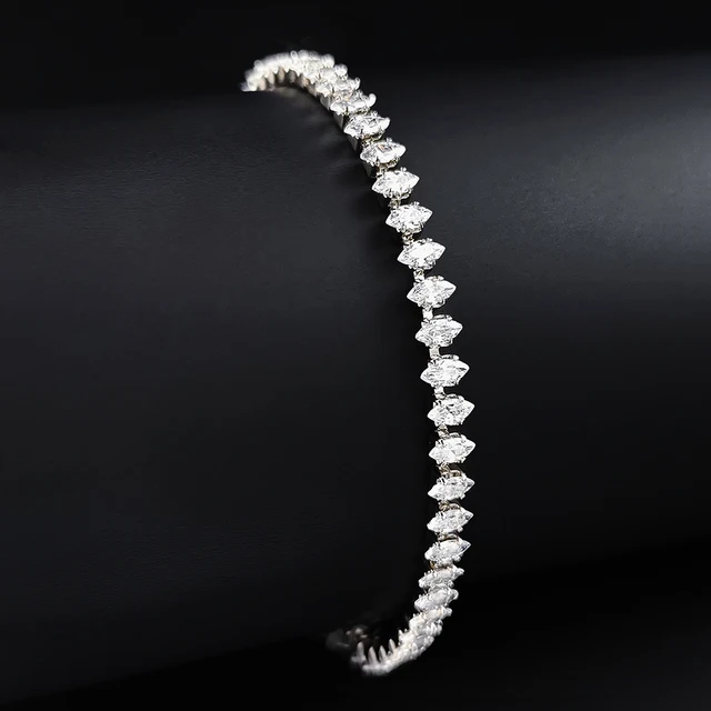 2024 New Marquise Oval Square Cut Luxury Silver Color on Hand Tennis Bracelet Bangle for Women Party Gift Jewelry S7062 2