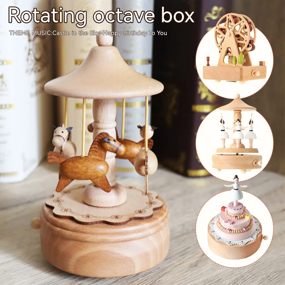 

Wooden Carousel Music Box Hand Crank Vintage Ferris Wheel Musical Boxes Desktop Decorations Valentine's Day Birthday Gift