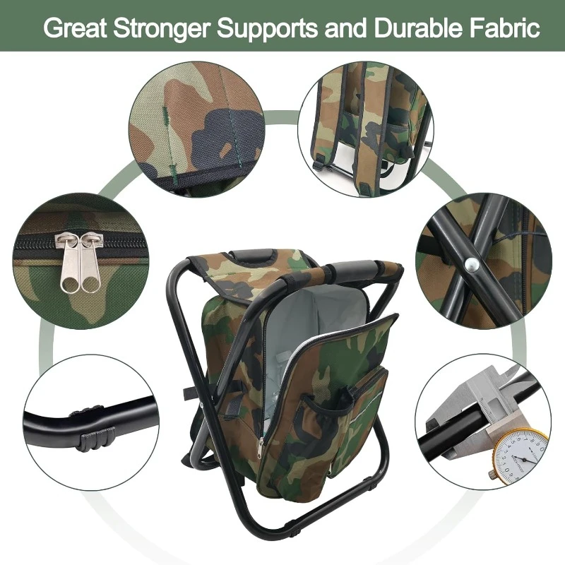 Foldable Hunting Stool with Cooler Bag Lightweight Folding Stool Seat for Camping Fishing Hiking Outdoor Sketching