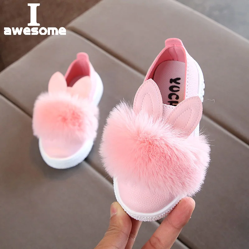2022 New Cute Style Children Shoes Non-slip Flat shoes Toddler Snow Boots Brand Girls Pompom Rabbit Pink kids Fashion Sneakers