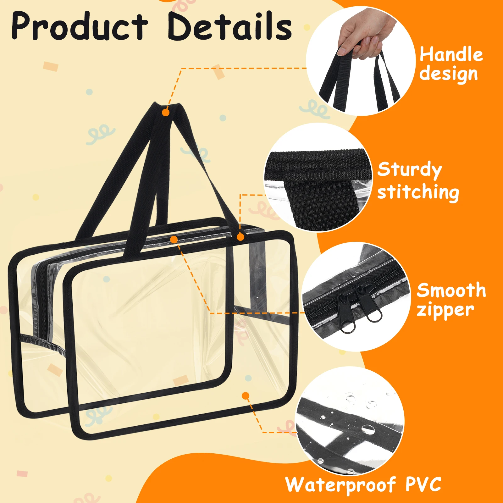 Black Transparent Plastic Toy Storage Bags 4 Pack Large Extra Large