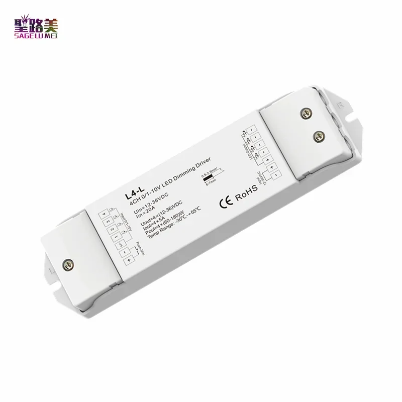 L4-L  4 Channel 4CH 0/1-10V LED Dimming Driver DC 12-36V 24V 4CH,5A/CH 4 x (60-180)W Push Dim PWM Constant voltage output d4 e d4 p 4 channel pwm constant voltage dmx