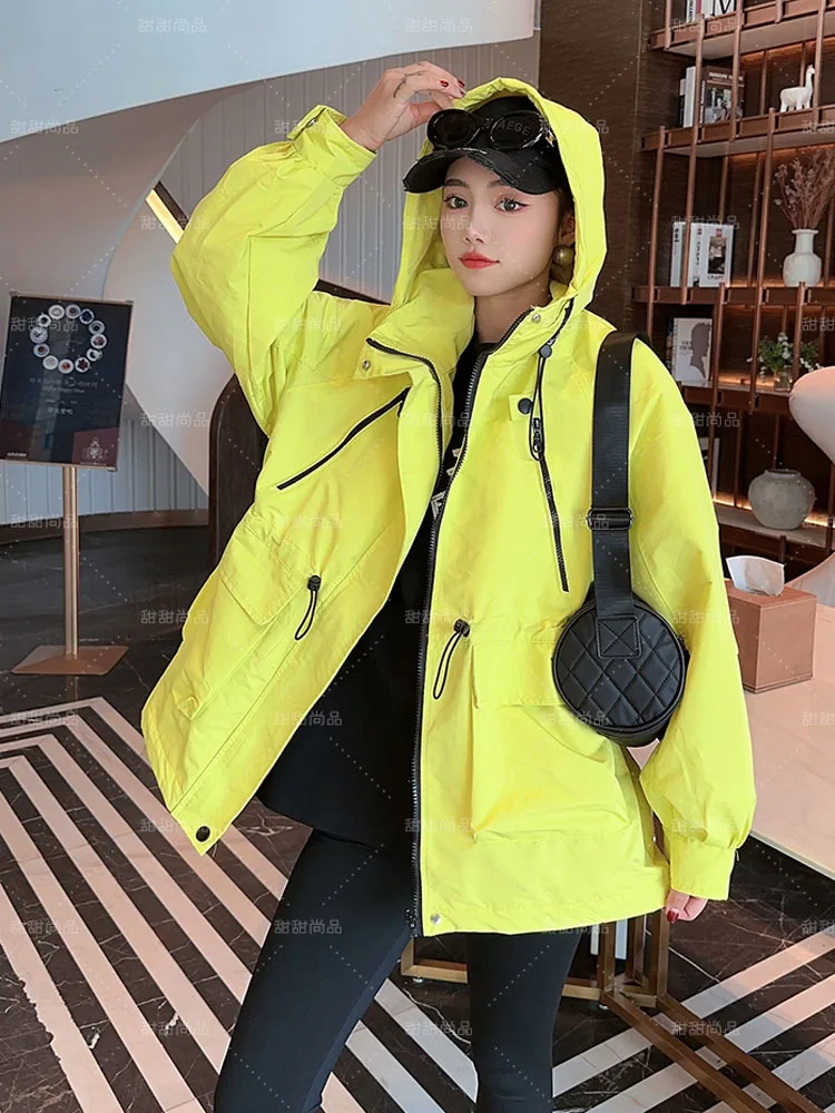 

Spring Autumn Solid Large Pocket Hooded Jackets Fashion Women's Loose Casual High Street Jacket Overcoat Tops Clothes