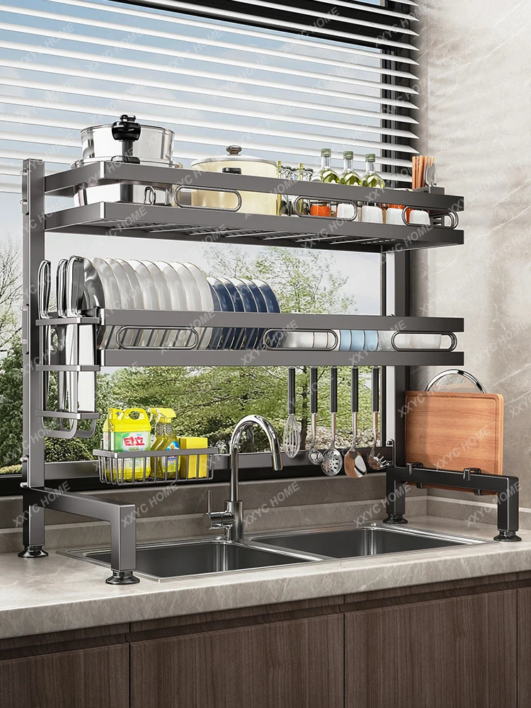 

Kitchen Sink Storage Shelf Countertop Dish Storage Rack Multifunctional