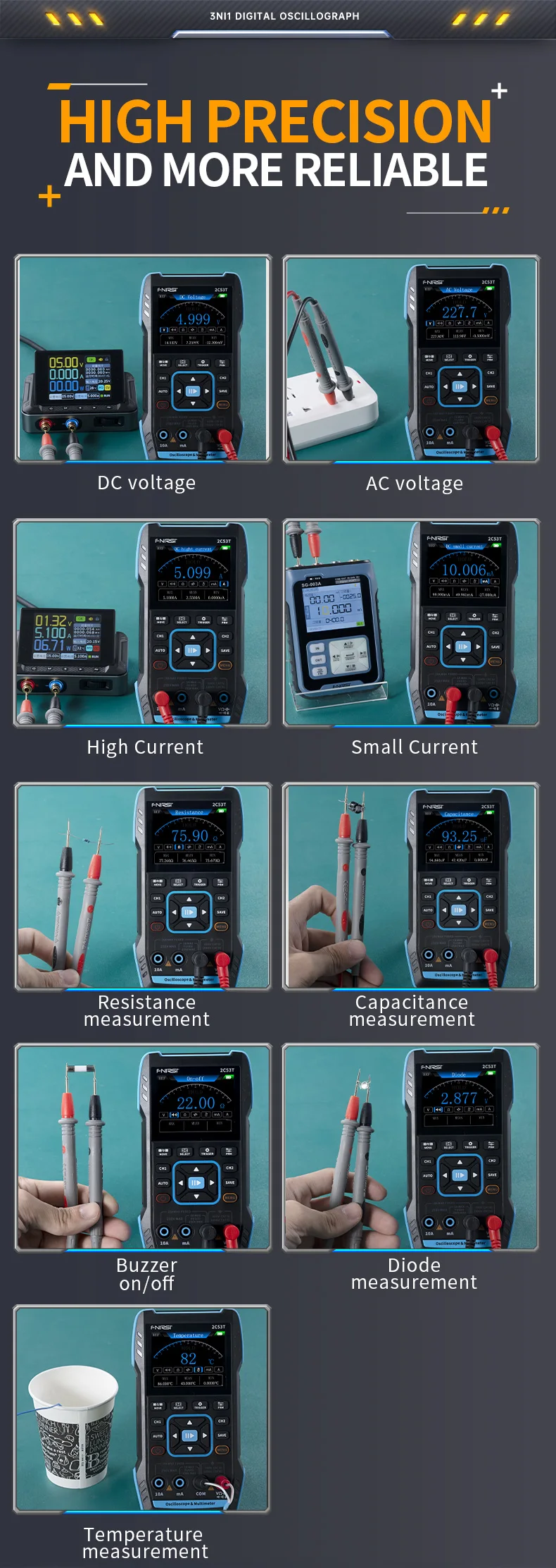 2C53T Three In One Oscilloscope Handheld Multimeter Signal Generator 50mHz Bandw