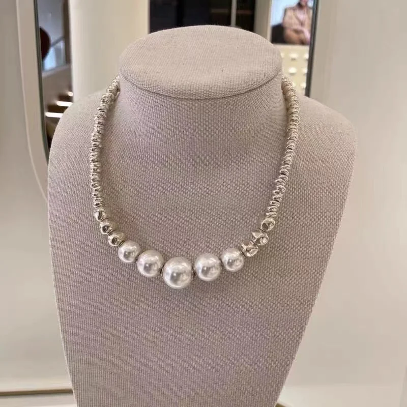 2022 New Plated  Silver Color Bead High quality pearls Necklace Can Be Given As A Gift To Women with Free Wholesale Shipping