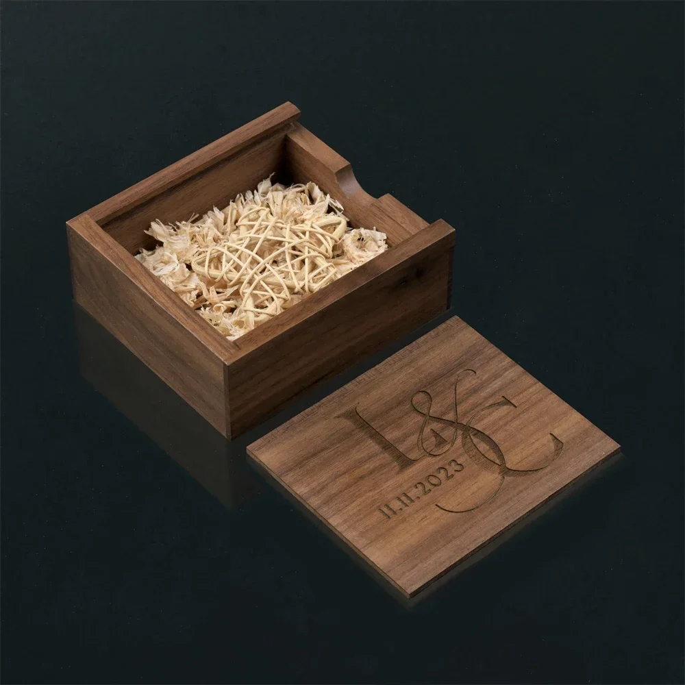 Free Custom Solid Wood Storage Box Top Sliding Personalized Gift Suitable for Ring Gift Box USB Memorial Storage Wooden Box 4