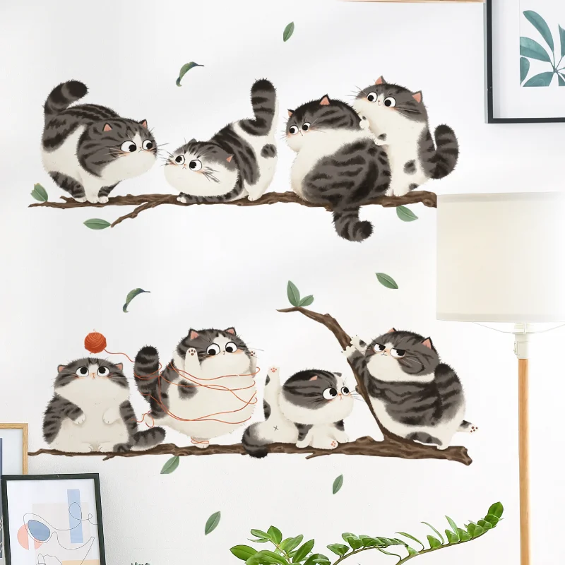 Branch cat wall stickers scratch covering vinyl decals cartoon animal door accessories children bedroom kitchen home decoration wall stickers self adhesive stickers kitchen wall sticker