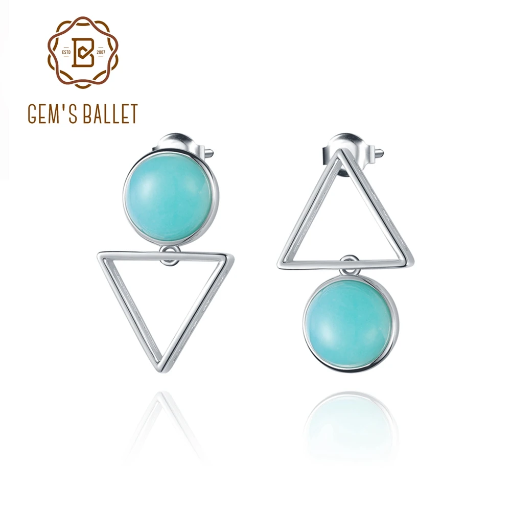 

Gem's Ballet Real 925 Sterling Silver Handmade Fine Jewelry Green Amethyst Triangle Asymmetrical Stud Earrings For Women Gift