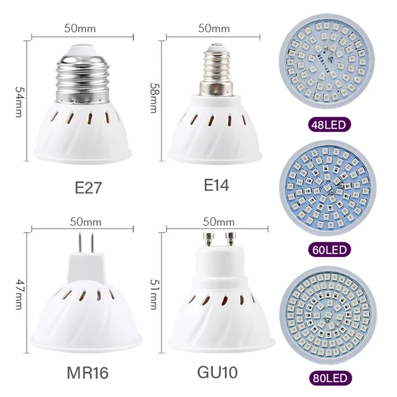 Led Grow Light Growth Lights Indoor Lighting Hydroponic Tent Bulb E27 E14 MR16 GU10 Phytolamp for Plant Full Spectrum Grow Lamp