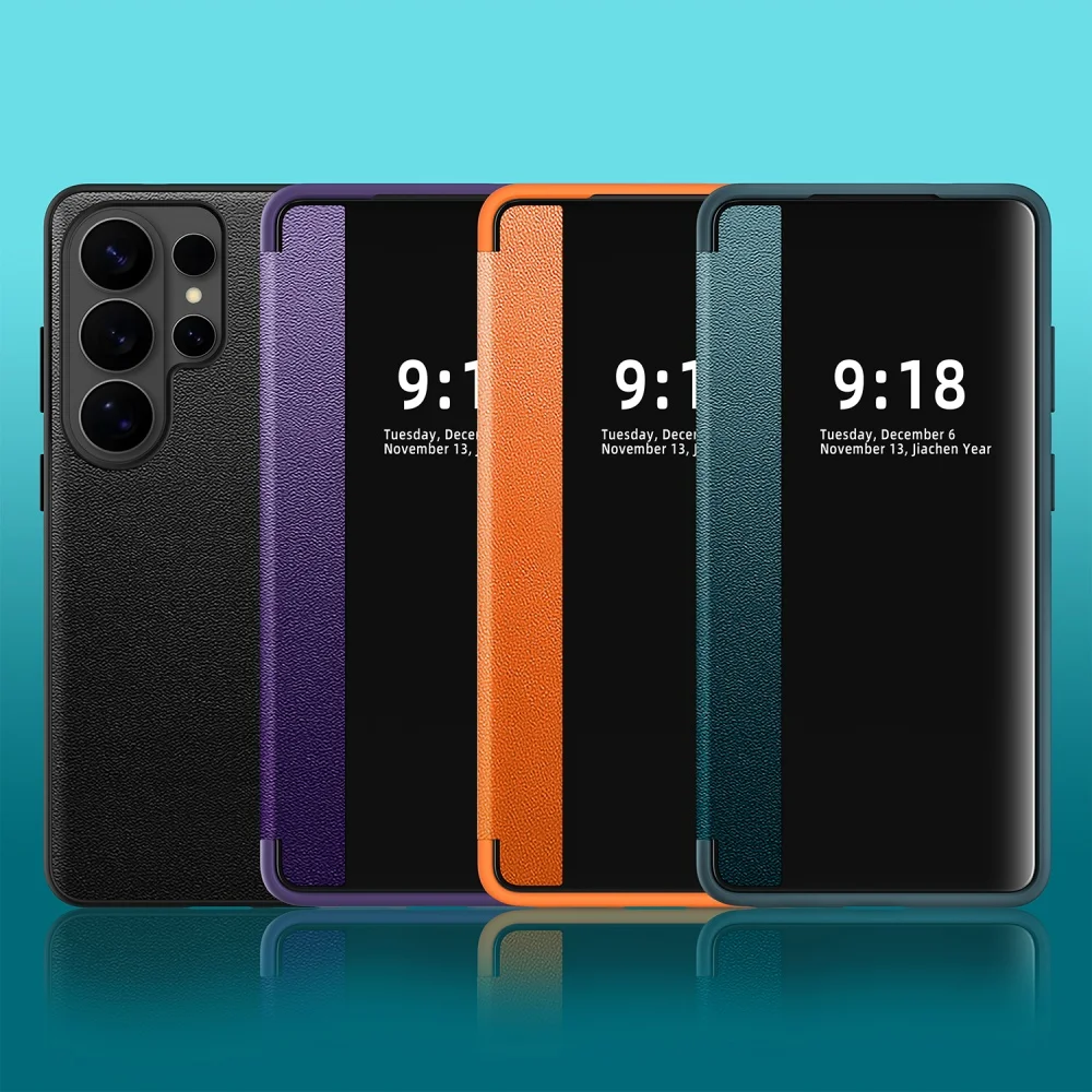 Leather Smart Flip Cover with Screen Protector - Shockproof Silicone Case