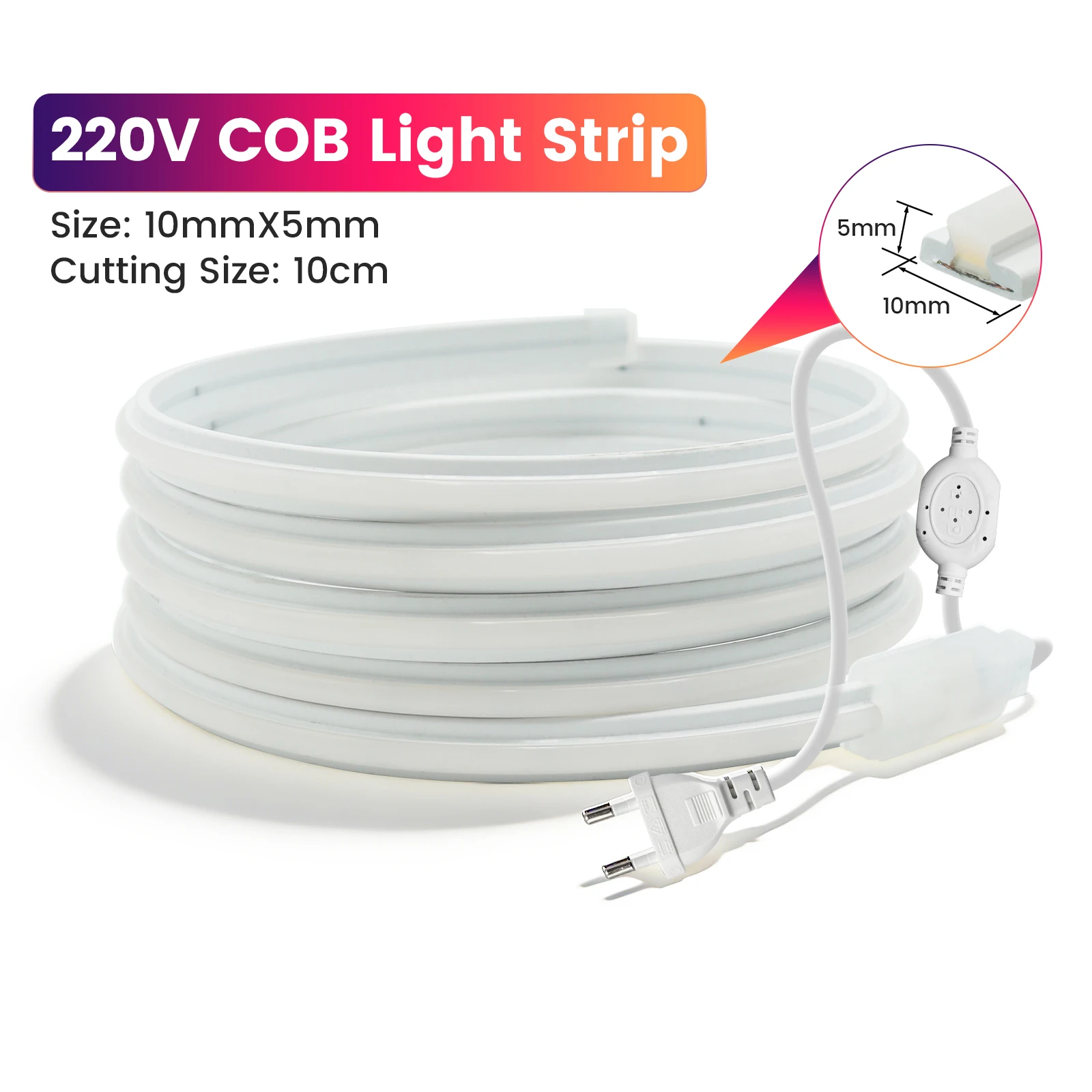 AC 220V 유연한 COB 네온 라이트 방수 LED 리본 스트립 따뜻한 흰색 중성 흰색 차가운 흰색 실내 실외 장식 조명