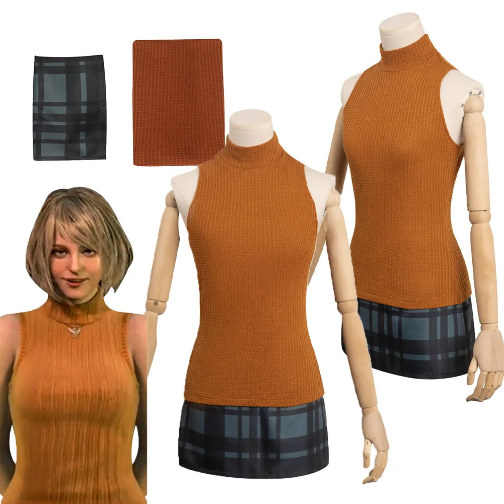 

Game Resident 4 Remake Ashley Graham Cosplay Costume Sweater Skirts Women Halloween Carnival Party Role Play Disguise Suit