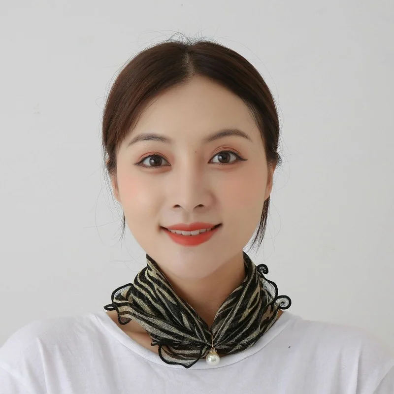 Fashion Neck Collar Variety Print Sunscreen Scarf Summer Pearl Pendant Stretch Lace Chiffon Scarves Bandana Headband Headscarf