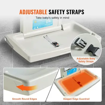 Wall-Mounted Baby Changing Station,Horizontal Foldable Diaper Change Table with Safety Straps and Hanging Rods, Use in Bathrooms 4