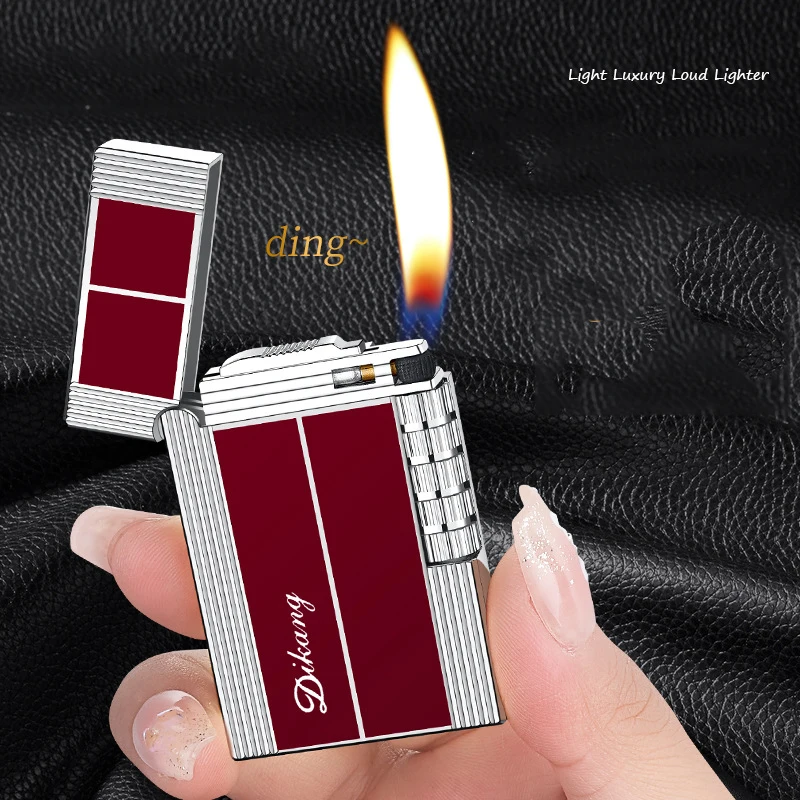 Personalized Langsheng Steel Sound Side Sliding Grinding Wheel Inflatable Lighter Luxury Atmosphere High end Gift Lighter Wholes