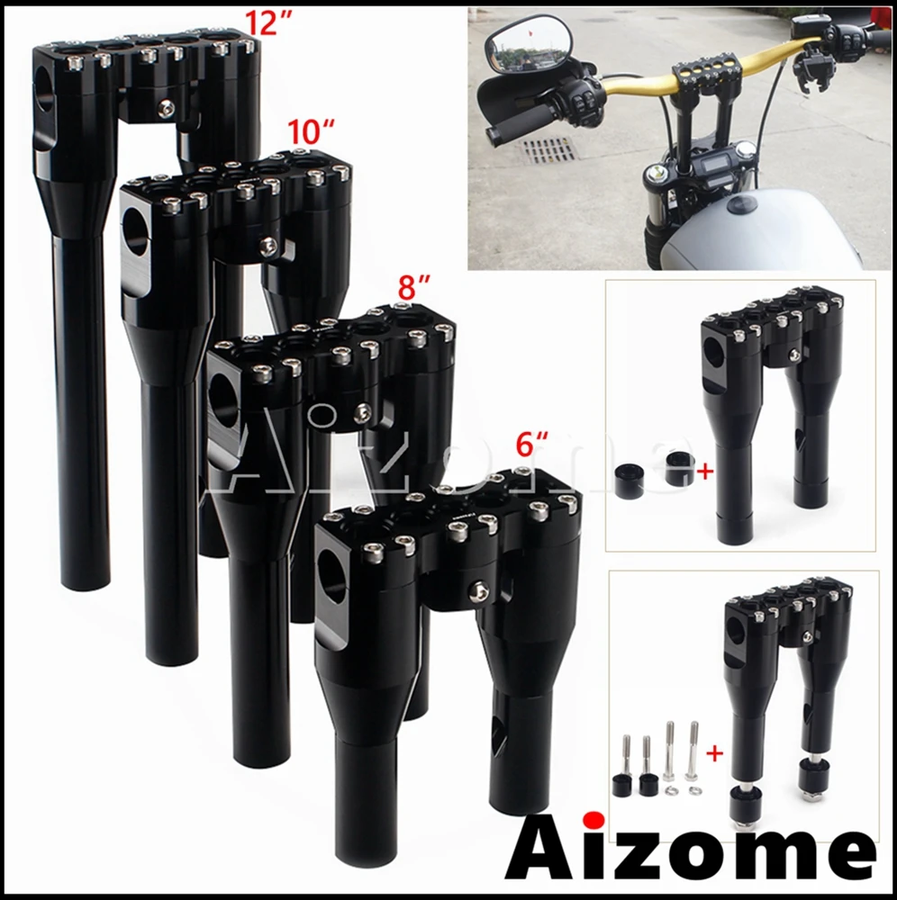 

CNC T - Handlebar Straight Style Riser 6" 8" 10" 12" For Harley Dyna Street Bob Softail Sportster 25mm Handle Bar Mount Clamps