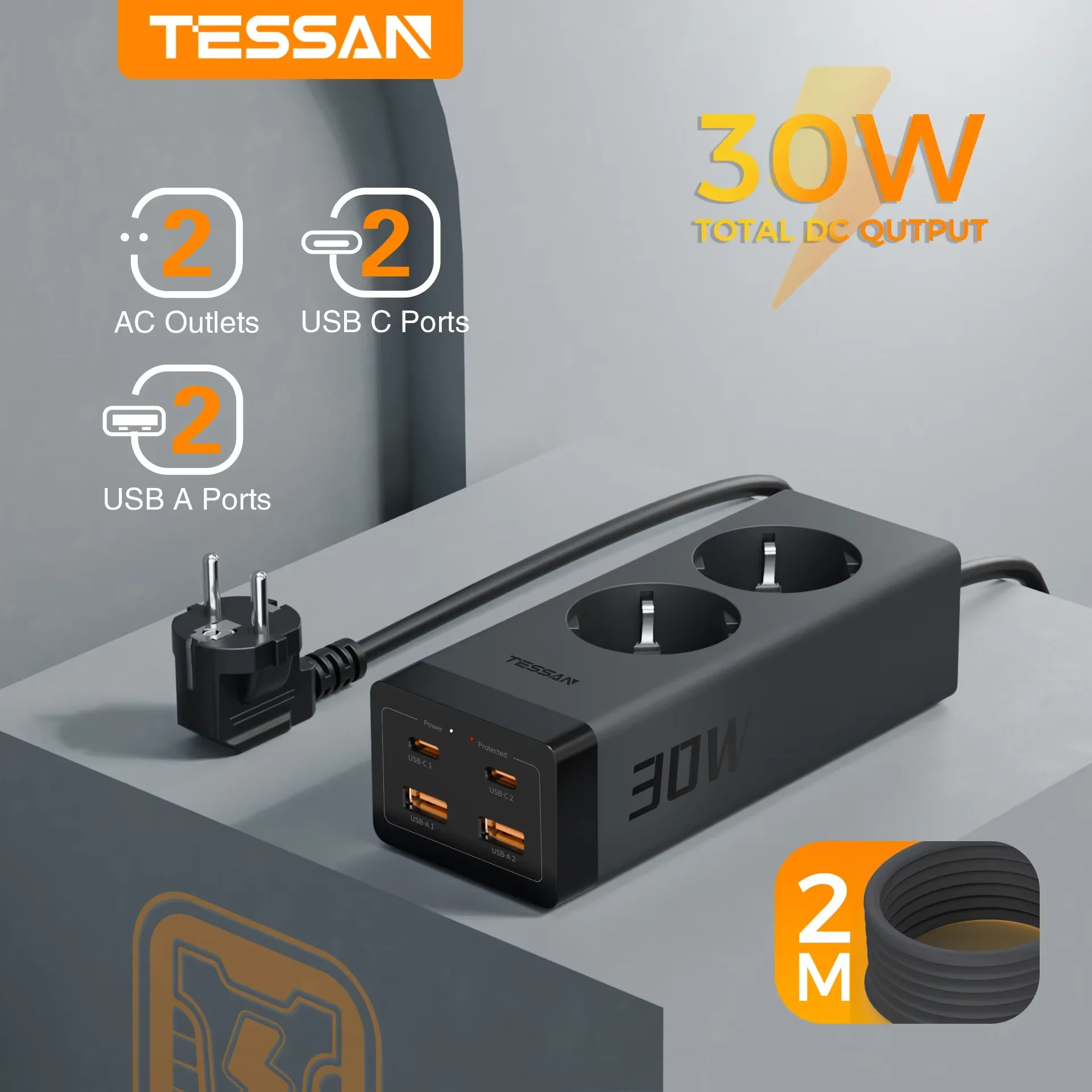 TESSAN 30W USB-oplader Meerdere, 6-in-1 laadstation met 6 TESSAN 30W USB-oplader Meerdere, 6-in-1 laadstation met 6