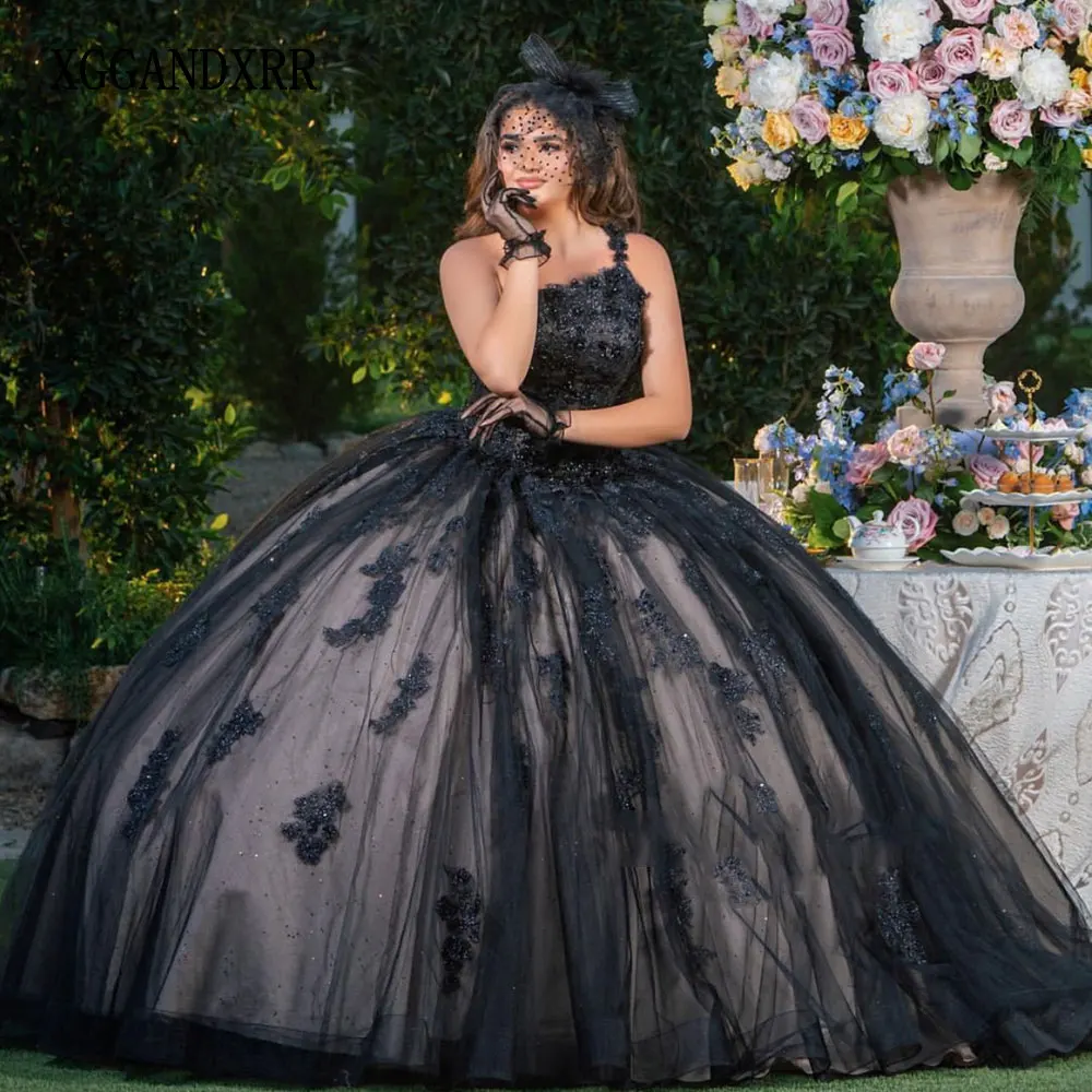 

Black Quinceanera Dress 2022 Ball Gown Birthday Prom Party Formal Wear Sweet 15 16 Years Old Pageant Gala Flower One Shoulder
