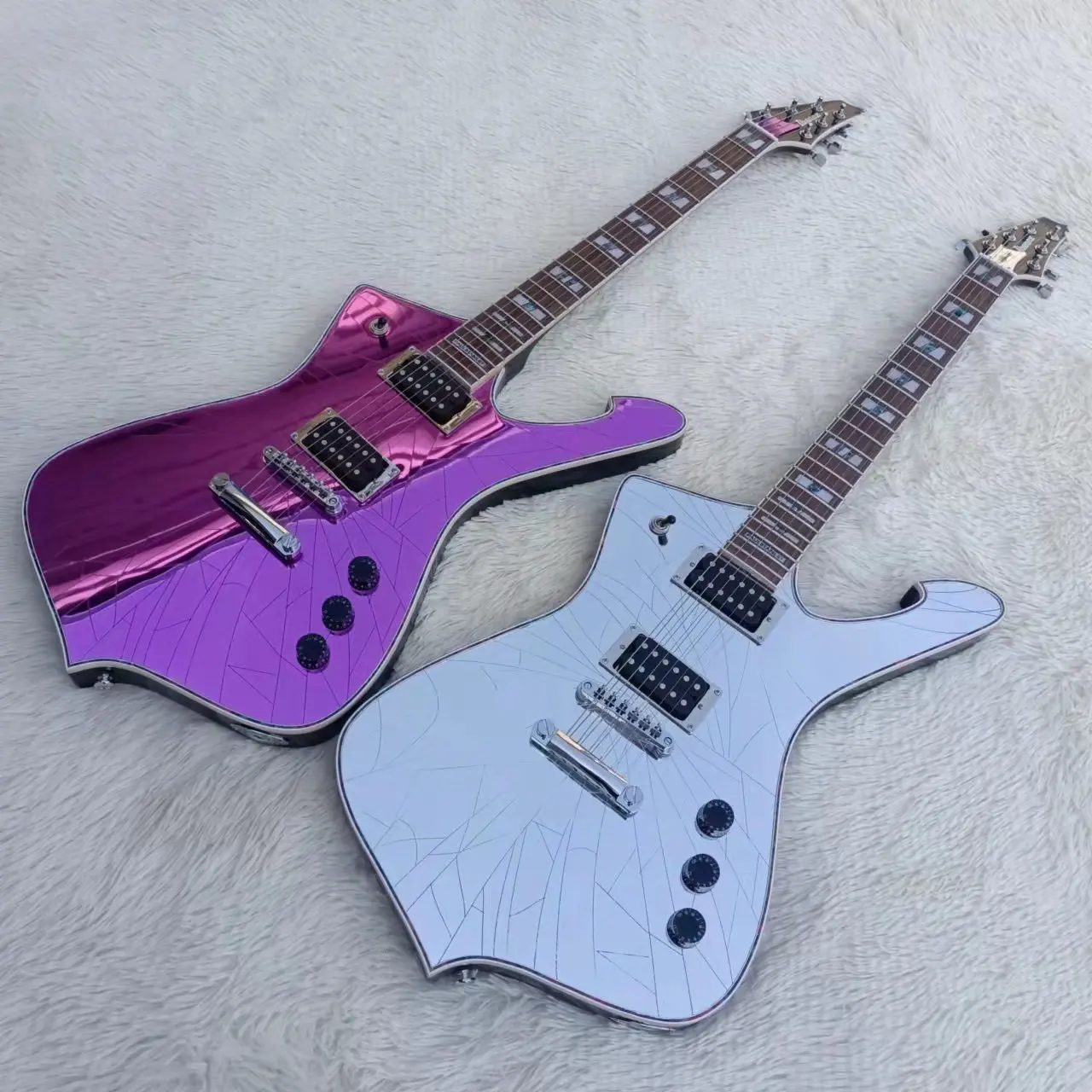 

Custom white mirror crack guitar Iceman Paul PS2CM Stanley White purple and gold crack mirror guard plate electric guitar
