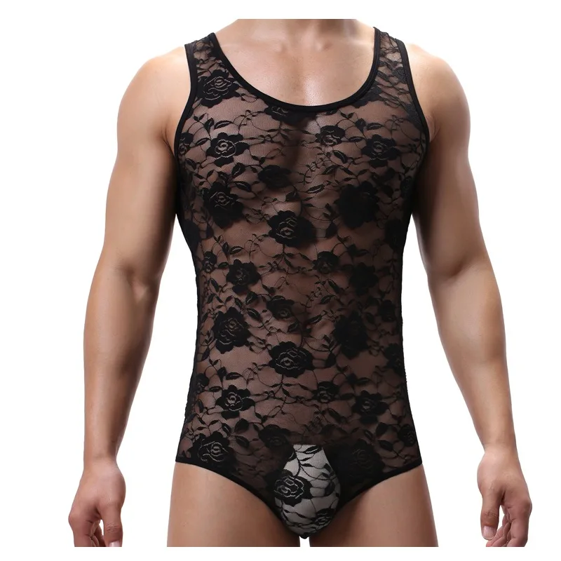 

Mens Undershirts Leotard Sexy Mesh Lace Transparent Bodysuit Thongs Wrestling Singlet Jumpsuit Seamless Gay Underwear Rompers