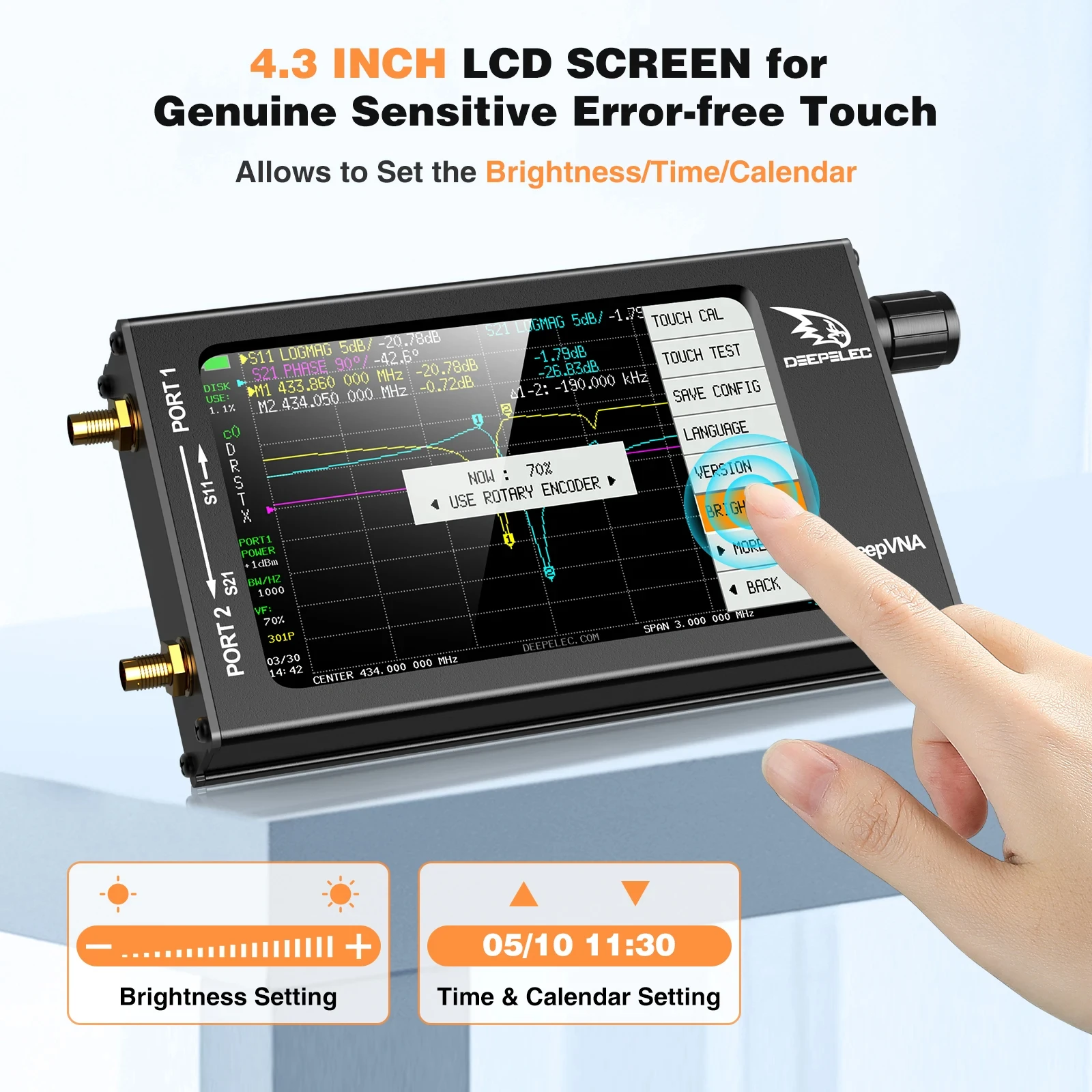 DeepVNA-101 4.3 inch Antenna Analyzer 10k-1.5GHz SWR Meter VHF UHF Network Analyzer HW3.2 IPS LCD + Metal Case NanoVNA-F antenna analyzer,network analyzer