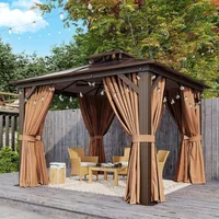 10'x10' Hardtop Gazebo, Outdoor Polycarbonate Double Top Canopy, Aluminum Frame Gazebo with Netting and Curtains, Gazebos 1