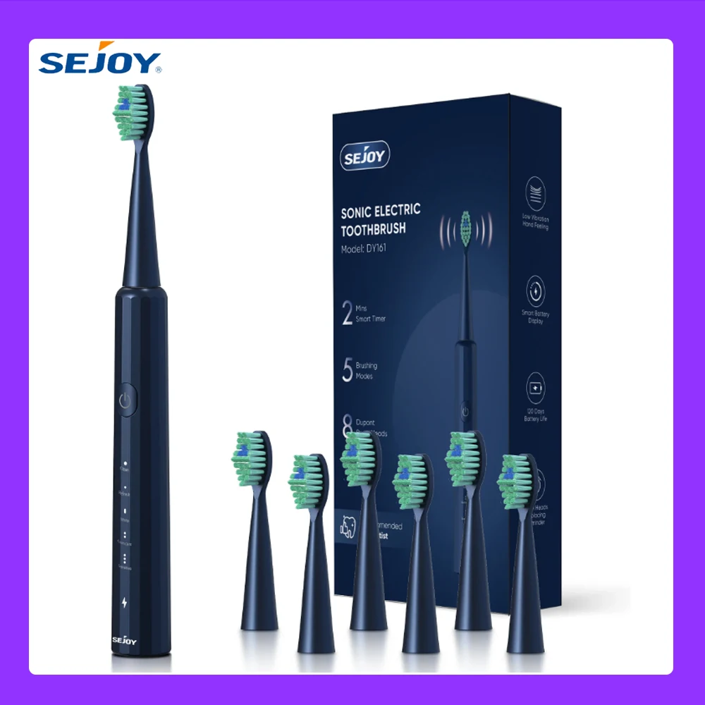 SEJOY Oral Cleaning Personal Sonic Electric Toothbrush Care Appliances IPX7 5 Modes Smart Rechargeable For Braces, Travel