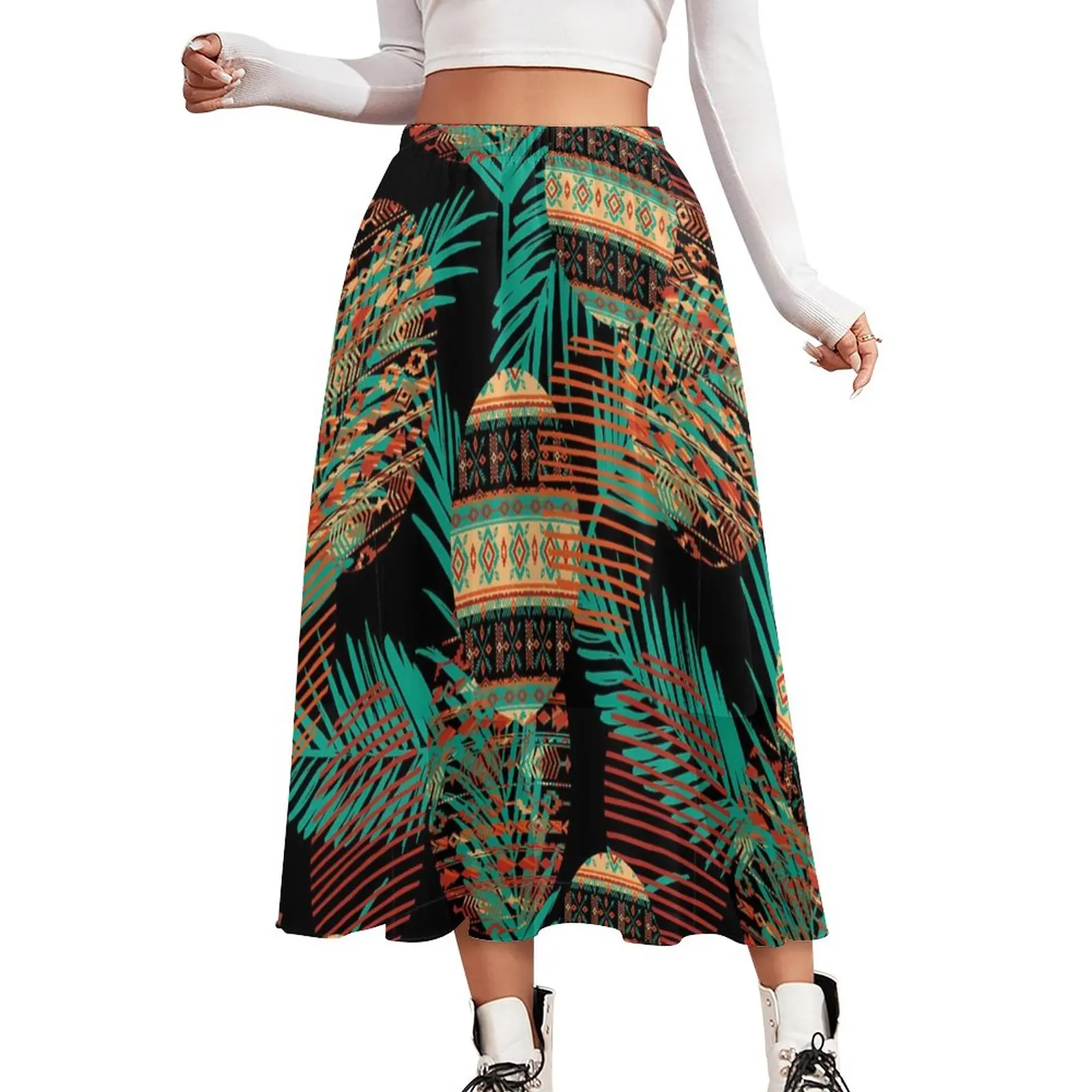 

Tribal Print Skirt Cute Ethnic Streetwear Long Skirts Beach Boho Skirt Women Pattern Big Size Bottoms