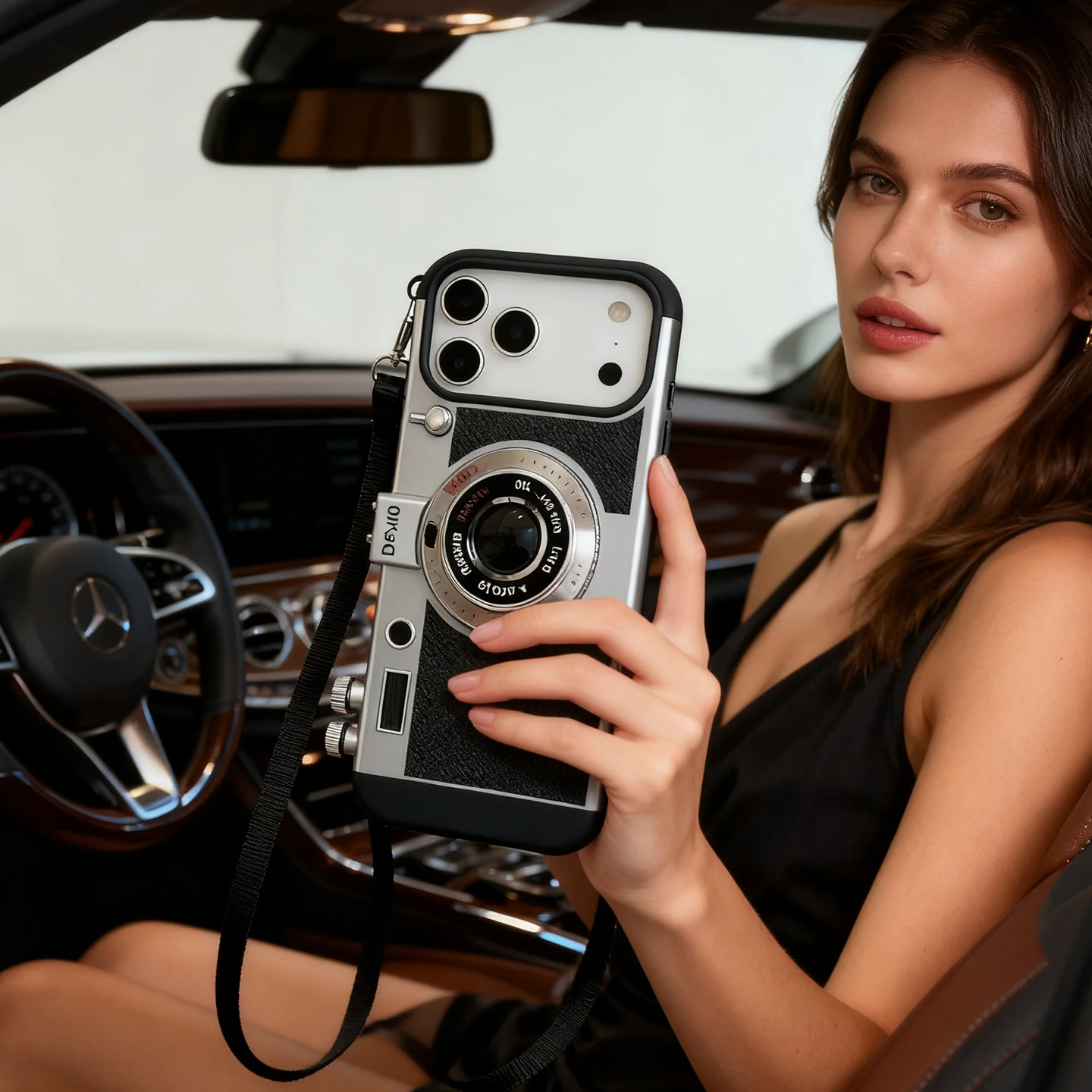 3D Retro Camera Crossbody Phone Case with Shockproof Lanyard