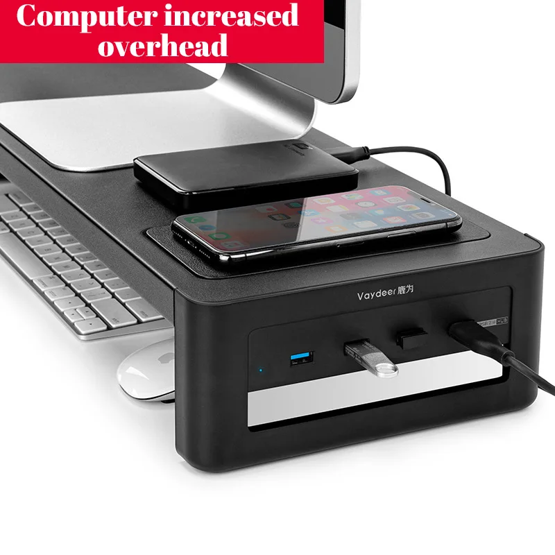 Personalized Dual Computer Monitor Stand, Screen Stand, Monitor Riser, Mac  Stand,side Shelf and Full Shelf,includes 15W Wireless Charger 