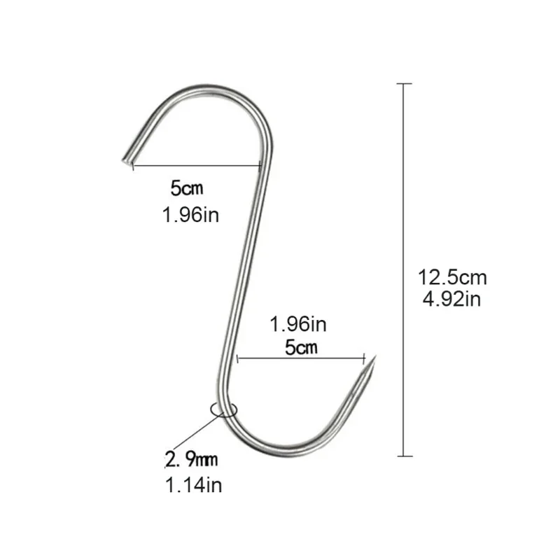 Stainless Steel S Hooks with Sharp Tip Utensil Meat Clothes Hanger Hanging Hooks for Butcher Shop Kitchen Baking Tools 10/20Pcs metal hook