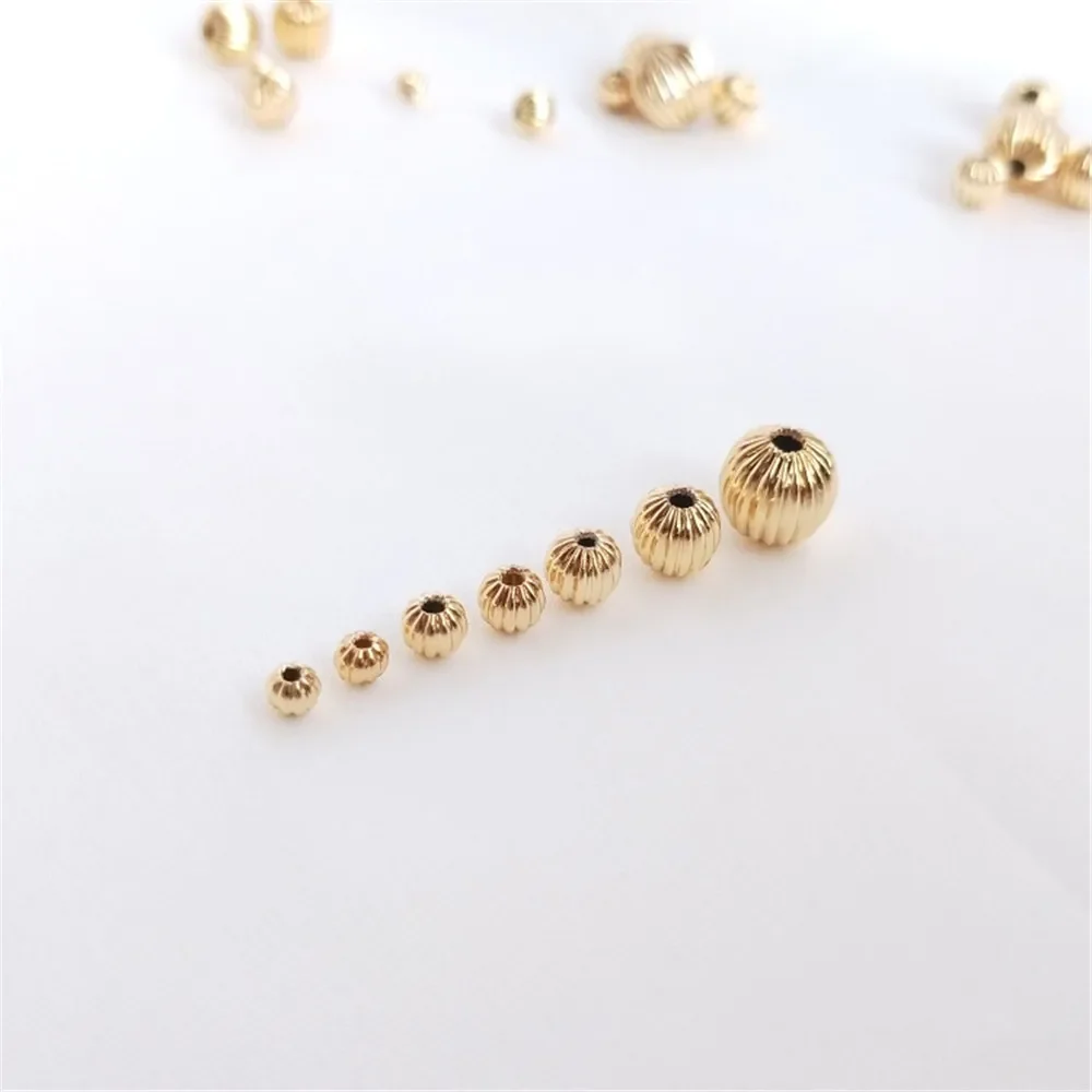 14K 금 도금 황동 랜턴 비즈 수박 비즈 호박 비즈 DIY 수제 루즈 비즈 스트링 첫 번째 주얼리