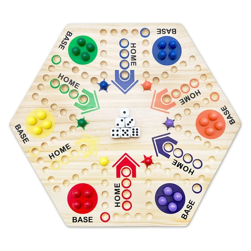 WoodenAggravationBoardGameSetwith6Dice6ColorMarbles