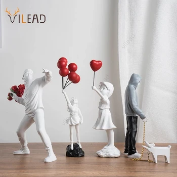 Vilead Banksy Skulptur Sammlung: Blumenwerfer Statue im Stil der Pop Art, moderne Ballonmädchen Figur für Büro und Zuhause, Straßenkunst Dekoration