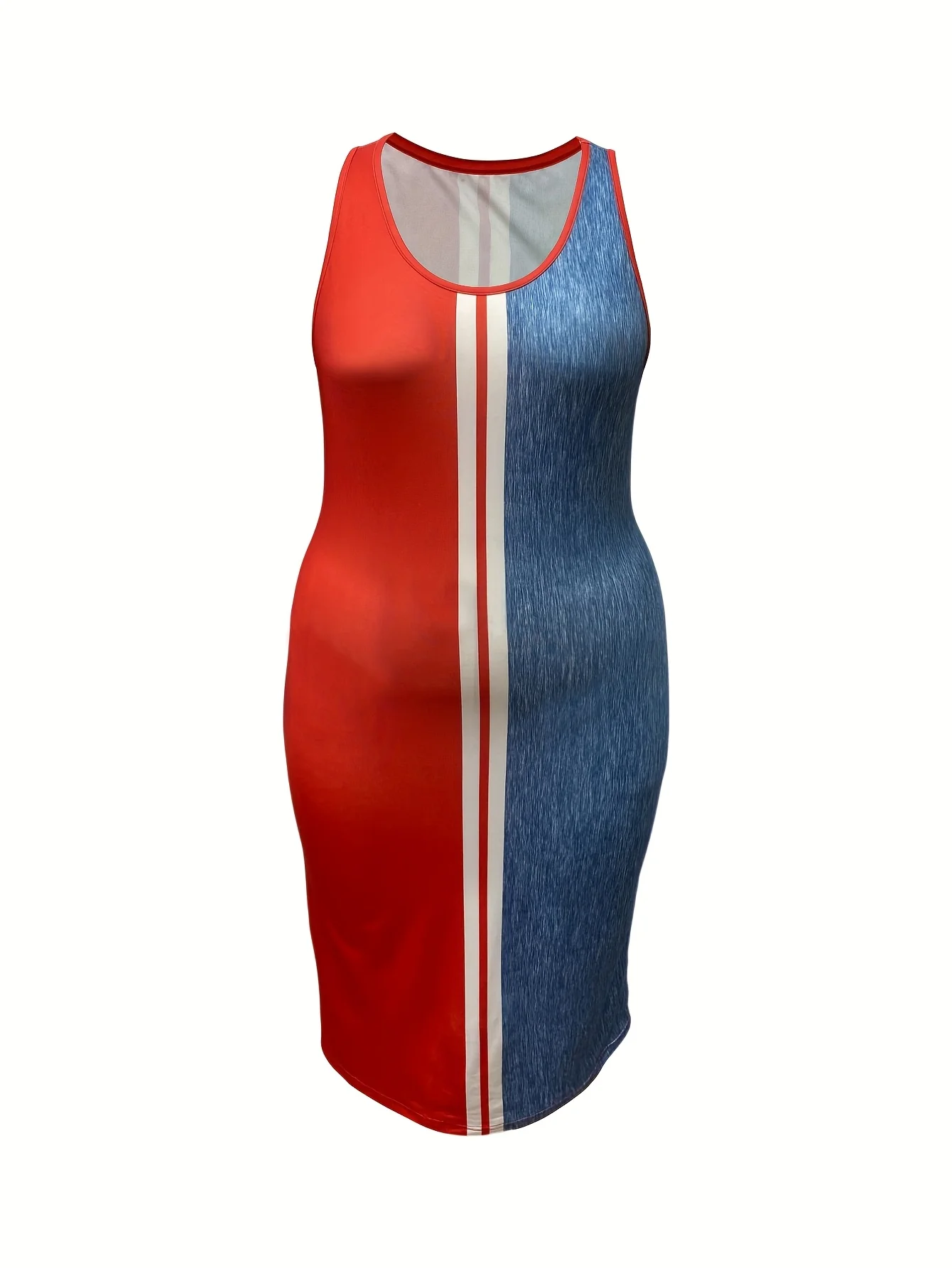 Graphic printing U-neck sleeveless vacation casual tight mid-length T-shirt dress 3