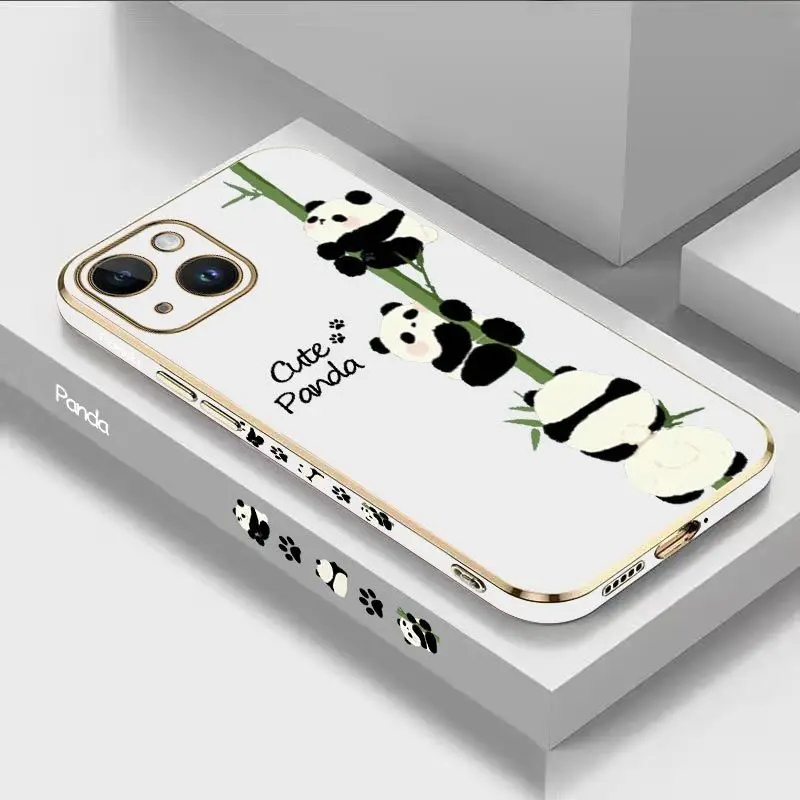 

Climb Panda Luxury Plating Phone Case For iPhone 14 13 12 11 Plus Pro Max Mini X XR XS SE2020 8 7 6 6S Plus Cover