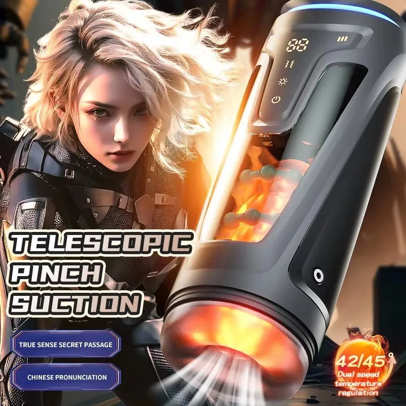 Male Masturbator Cup Adult Products Men's Automatic Airplane Cup Sucking Telescopic Intelligent Sound Heating Simulation Channel