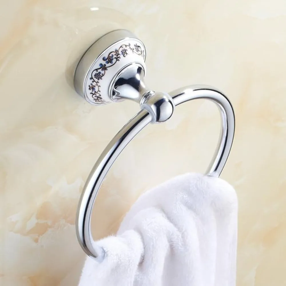 Vintage Towel Ring Rack Wall Mounted Bathroom Accessories Set Ceramic Stainless Steel Bath Hardware Sets Chrome Holder